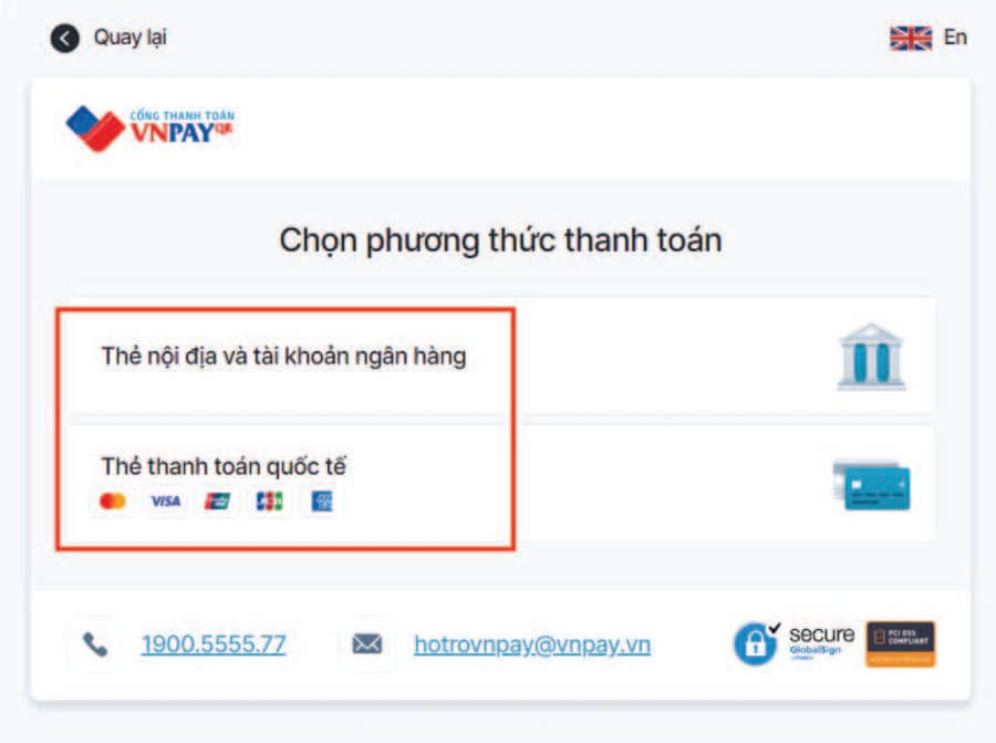Chọn phương thức thanh toán