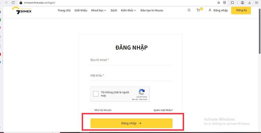 Hoàn tất đăng nhập tài khoản trên Simex